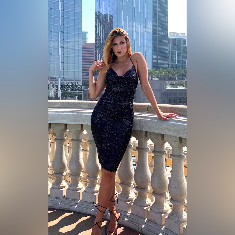 NWT Sequin Halter Black Dress